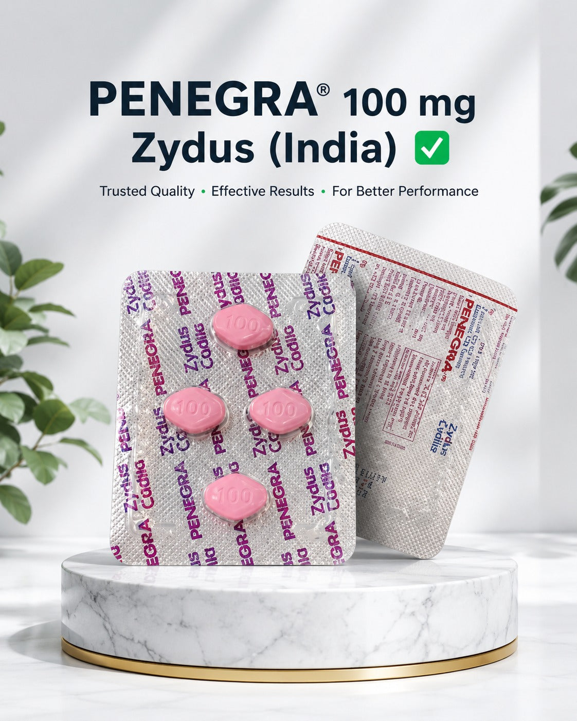 Penegra Zydus 100mg - Penegra Zydus Cadila { Indian Generic } 4 Tablets Packing